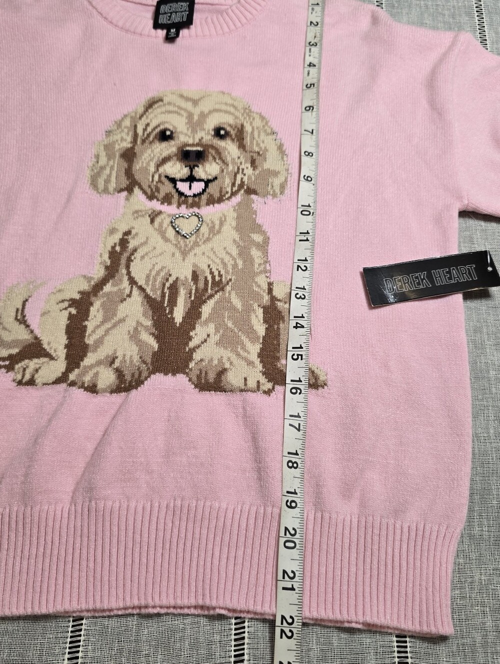 Derek Heart Pink Doodle Poodle Puppy Dog Sweater Size Medium Women’s Crewneck - Picture 10 of 16